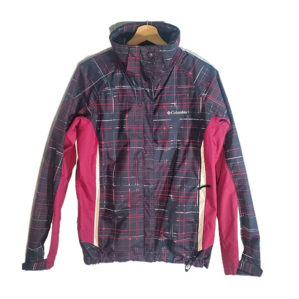 Columbia Interchange Plaid Nylon Shell Jacket Womens M Black Pink Gorpcore